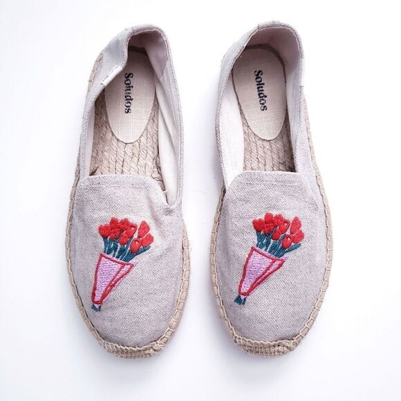 Soludos Tan Embroidered Tulip Espadrilles - Picture 1 of 7